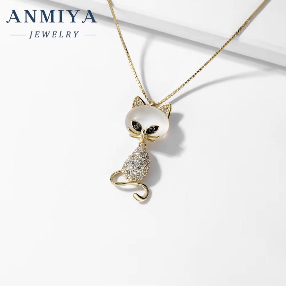 ANMIYA Factory Price High Quality Female 18K Gold Plated Pendant Cat Shape Necklaces Chain for Girs