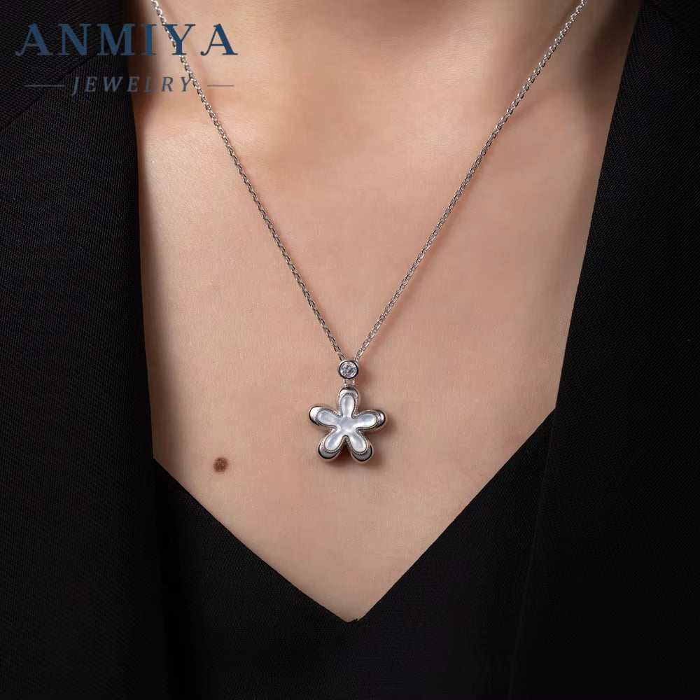 INS Hot Sale Crafted 925 Sterling Silver Necklaces Four Leaf Flower Luxury Ladies Flower Earrings Necklace Set Jewelry