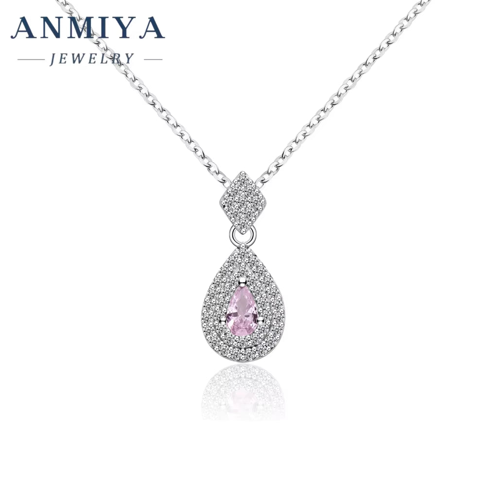 2024 Fine Women Jewelry Accessories Ice Crushed Pink Cubic Zirconia 925 Silver Pear Cut Pendant Necklace Jewellery