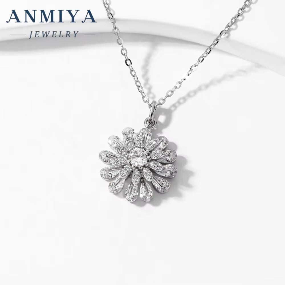 Luxury 925 Silver White Zircon Big Sunflower Diamond Necklace for Women Girl Besrfriend