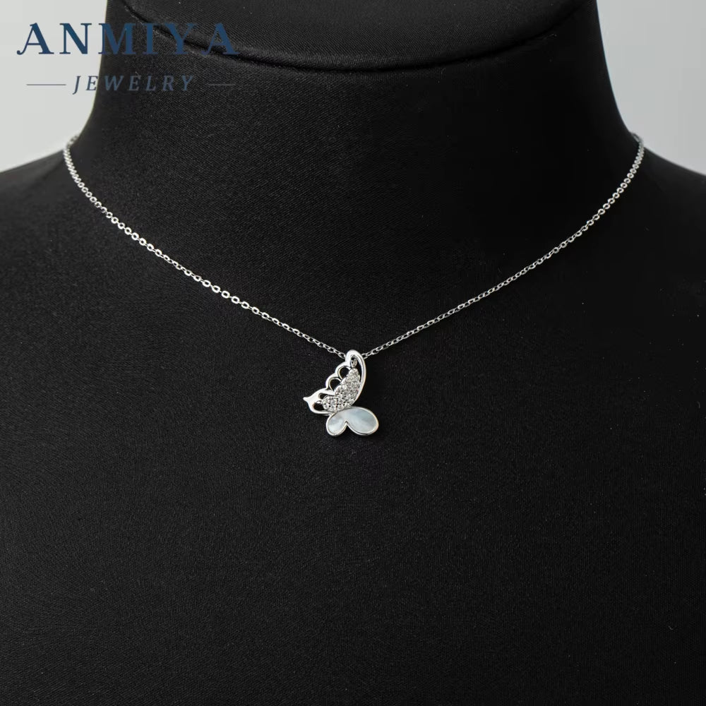 ANMIYA Luxxury Fine 925 Sterling Silver Jewelry Butterfly Pendant Necklace for Women