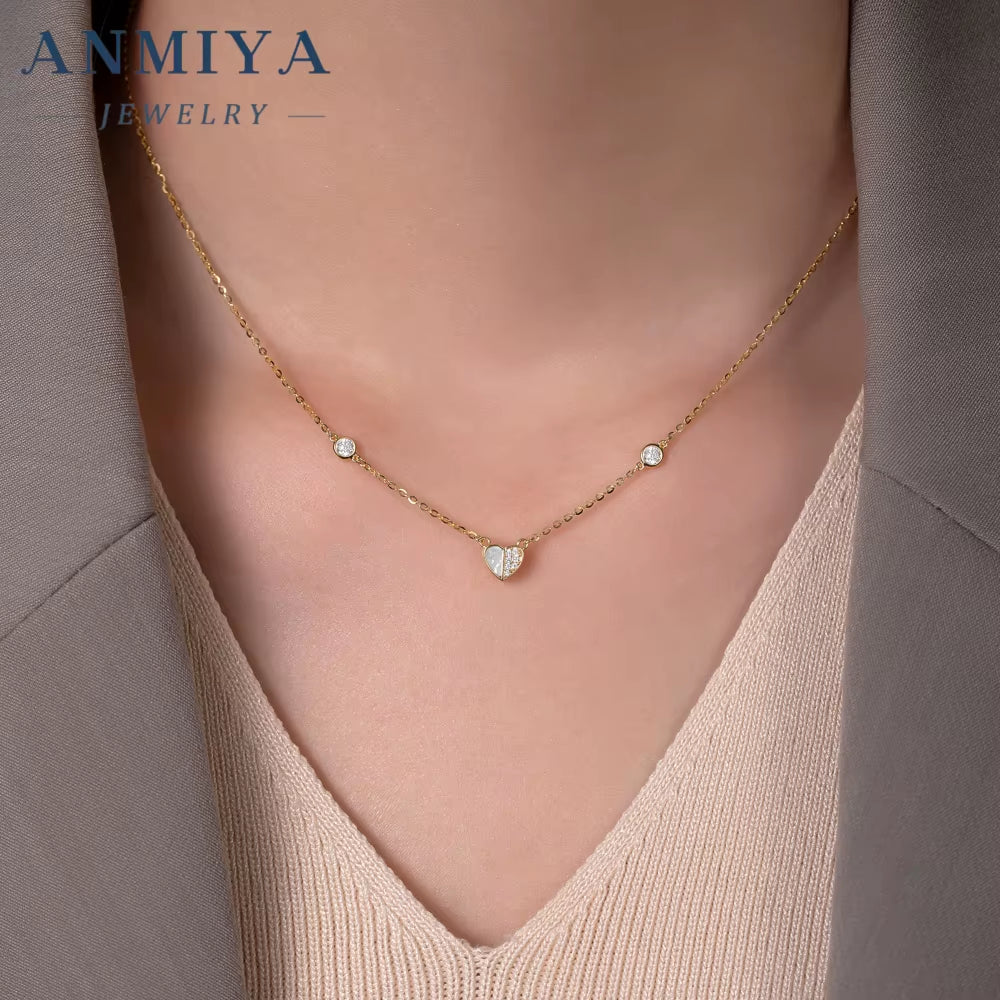 Customizable 925 Sterling Silver Heart-Shaped White Shell Pendant Zircon Lustrous Necklace Women Weddings Valentine'S Day