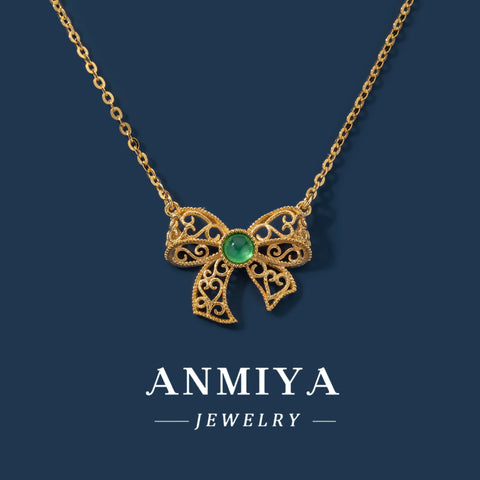 New Arrival 18K Gold Plating Bow Pendant Necklace 925 Silver Jewelry with Zircon Plating for Women'S Party Anniversary