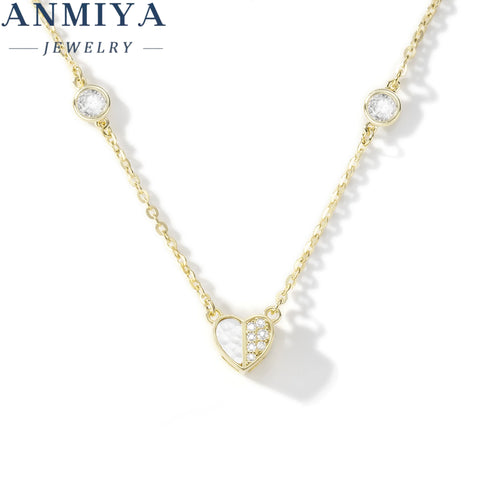 New 925 Sterling Silver Women'S Heart Shaped White Shell Zircon Pendant Charms for Necklace for Couples Valentine'S Day