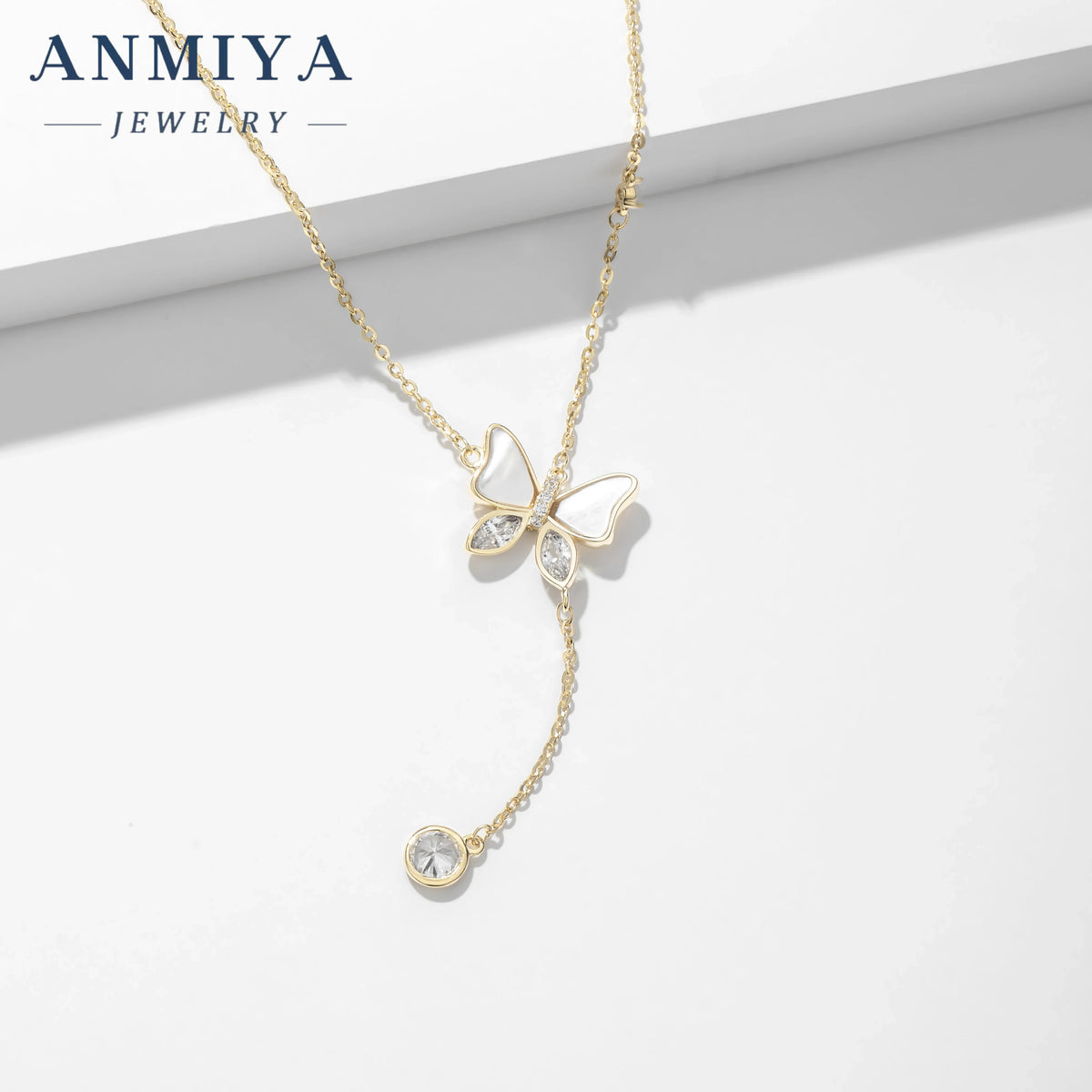 ANMIYA Custom Elegant Fashion Jewelry Necklace 925 Sterling Silver White Shell Butterfly Pendant Gift
