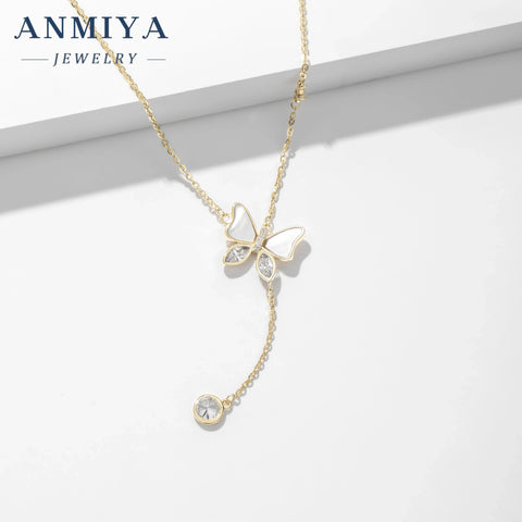 ANMIYA Custom Elegant Fashion Jewelry Necklace 925 Sterling Silver White Shell Butterfly Pendant Gift