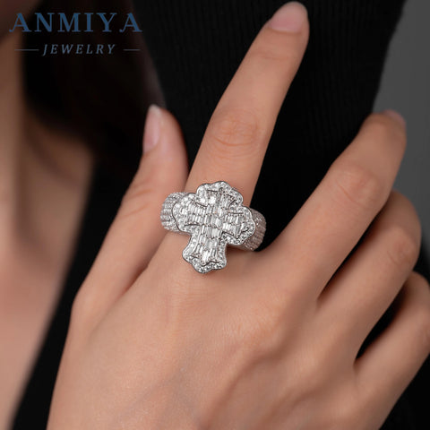 Custom Zircon Ring Charm Jewelry S925 Silver Hip Hops Engagement Wedding OEM Gemstone Clover Rings for Men