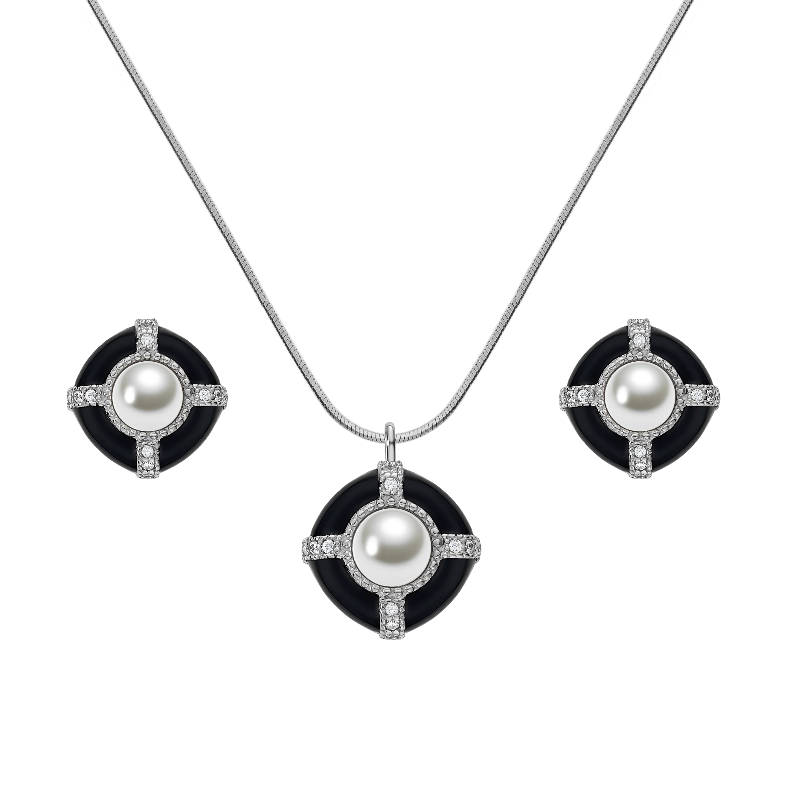 Latest Design Pearl Jewelry Accessories S925 Silver Stud Earrings Vintage Medieval Necklace Set for Women