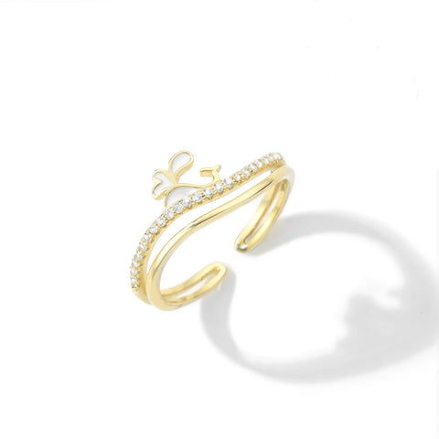 ANMIYA 925 Sterling Silver 18K Gold Plated Cubic Zirconia Clover Ring Twisted Eternity Band Ring for Women