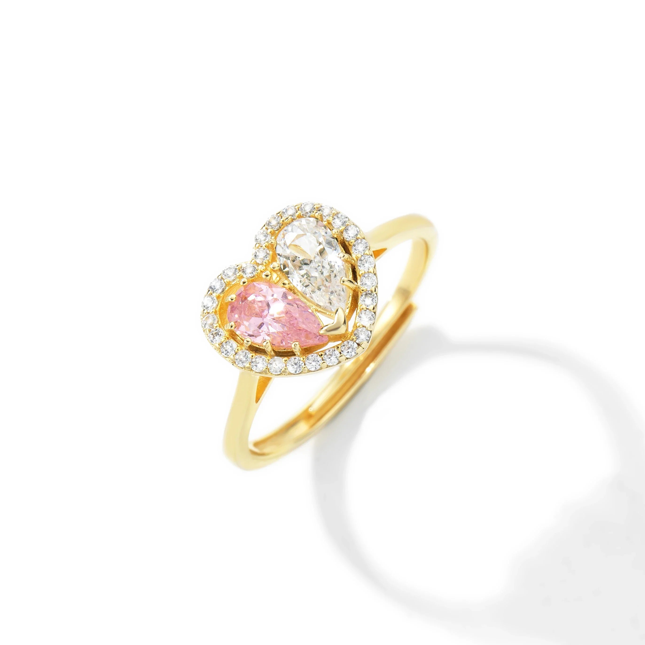 Hot Sale Custom Jewlery Design Fashion Rings Silver Gold Plated Cubic Zirconia Heart Rings for Women Valentine