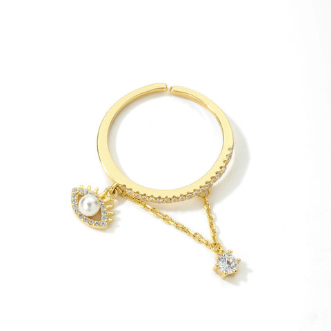 ANMIYA 925 Sterling Silver Eye Ring Fashionable Adjustable Butterfly Finger All Size Ring Gold Plated Rings for Women