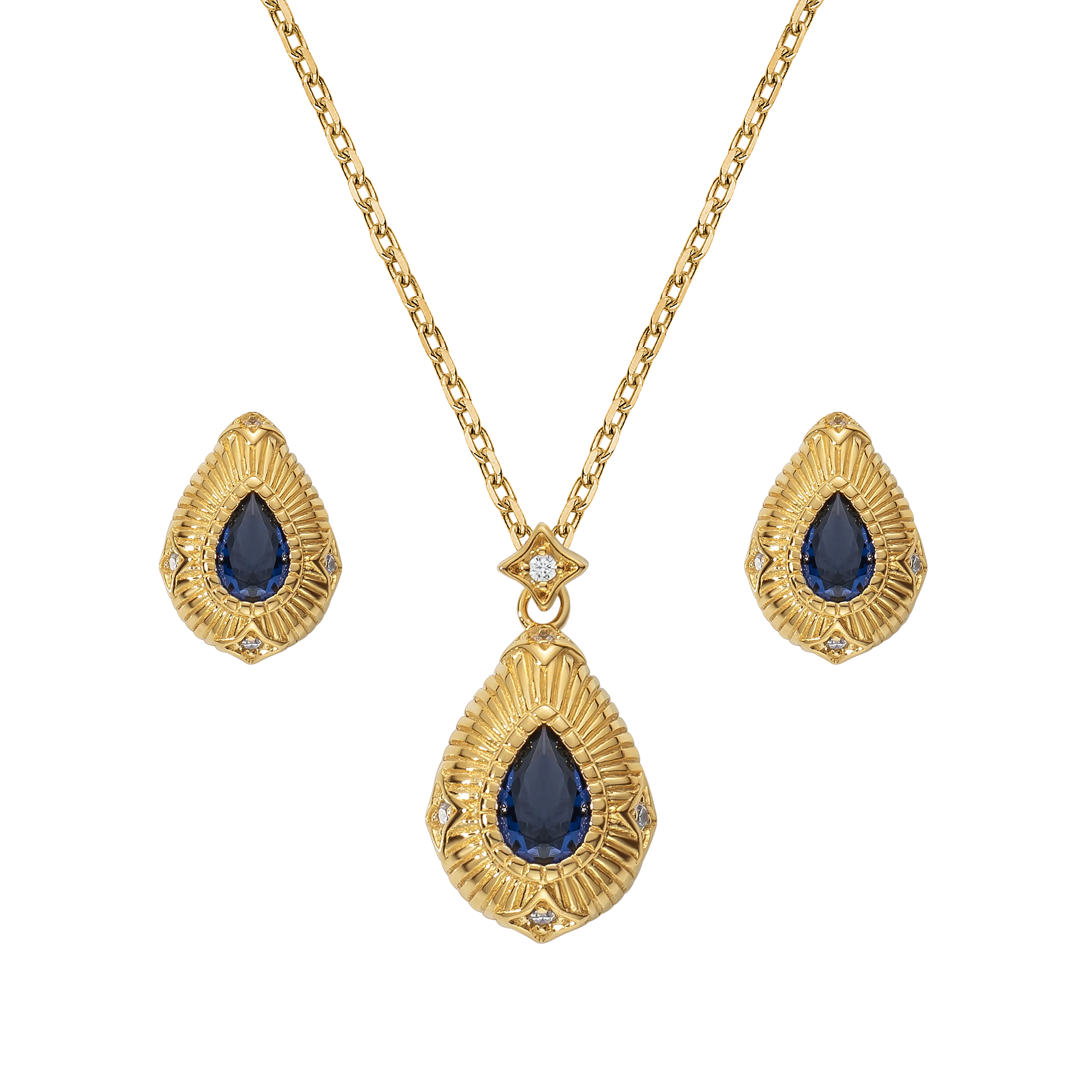 ANMIYA 18K Gold Plated Drop Earring Jewelry Blue Zircon Earring Women Drop Necklace 925 Silver Jewelry Set for Lady Gift