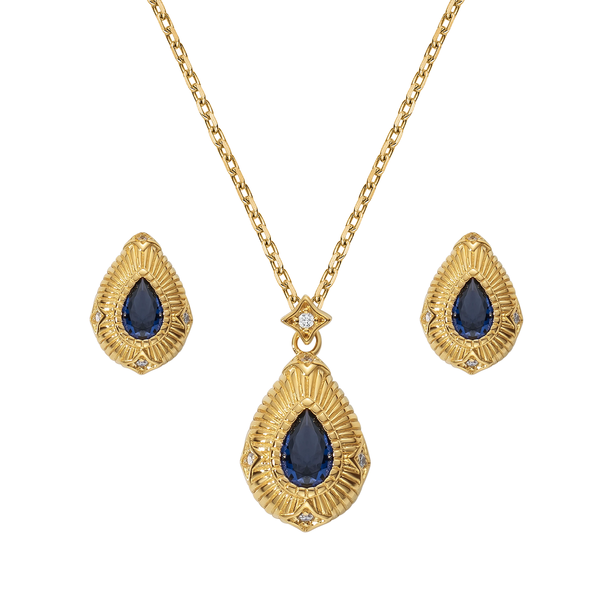 ANMIYA 18K Gold Plated Drop Earring Jewelry Blue Zircon Earring Women Drop Necklace 925 Silver Jewelry Set for Lady Gift