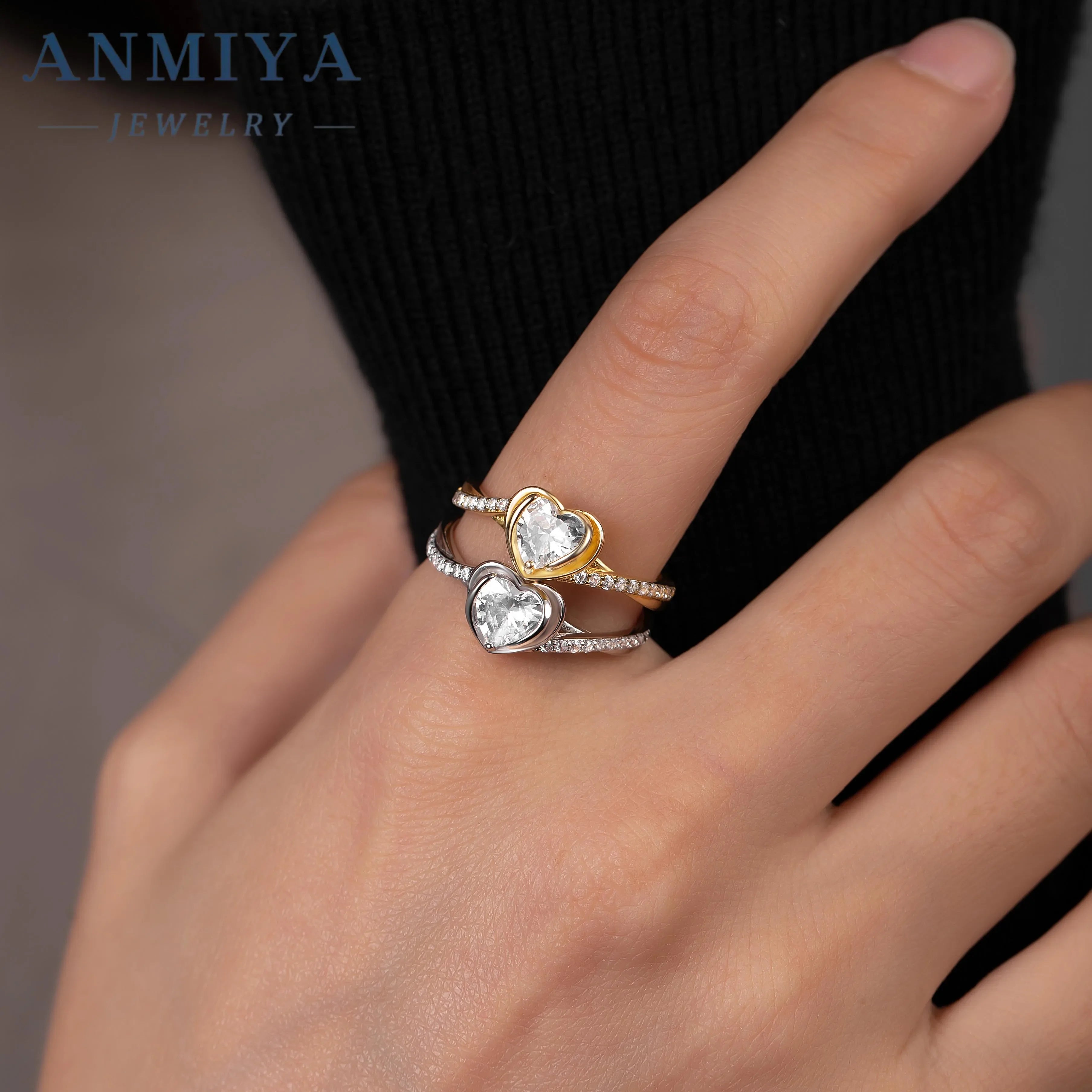 Factory Wholesale 5A CZ Hypoallergenic Waterproof 100% 925 Sterling Silver Heart Rings