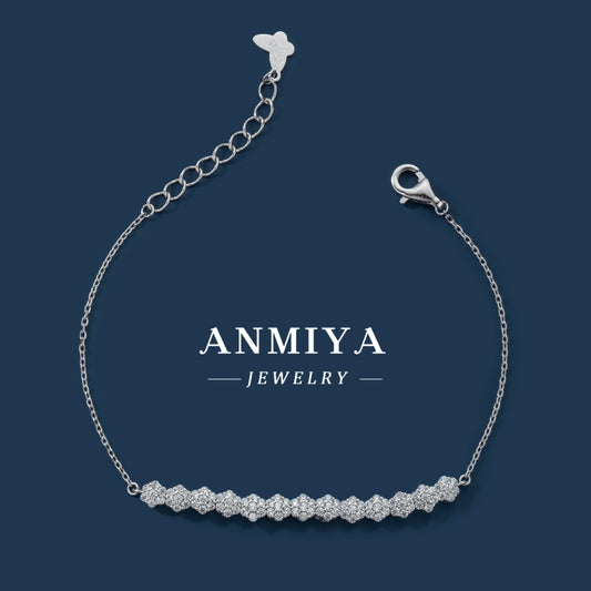 ANMIYA Trendy Sterling 925 Silver Tennis Bracelet High Quality Adjustable CZ Diamond and Flower Hand Chain for Gift