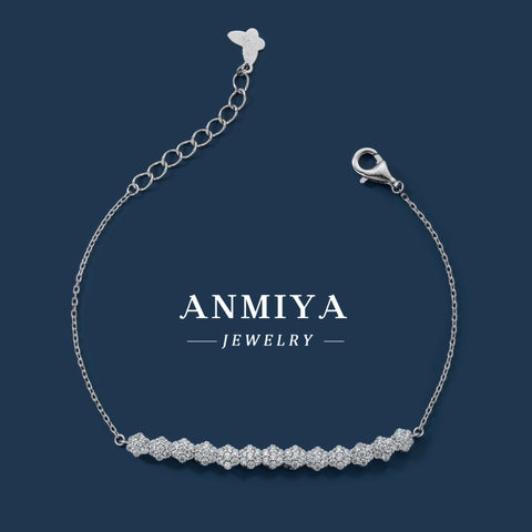 ANMIYA Trendy Sterling 925 Silver Tennis Bracelet High Quality Adjustable CZ Diamond and Flower Hand Chain for Gift