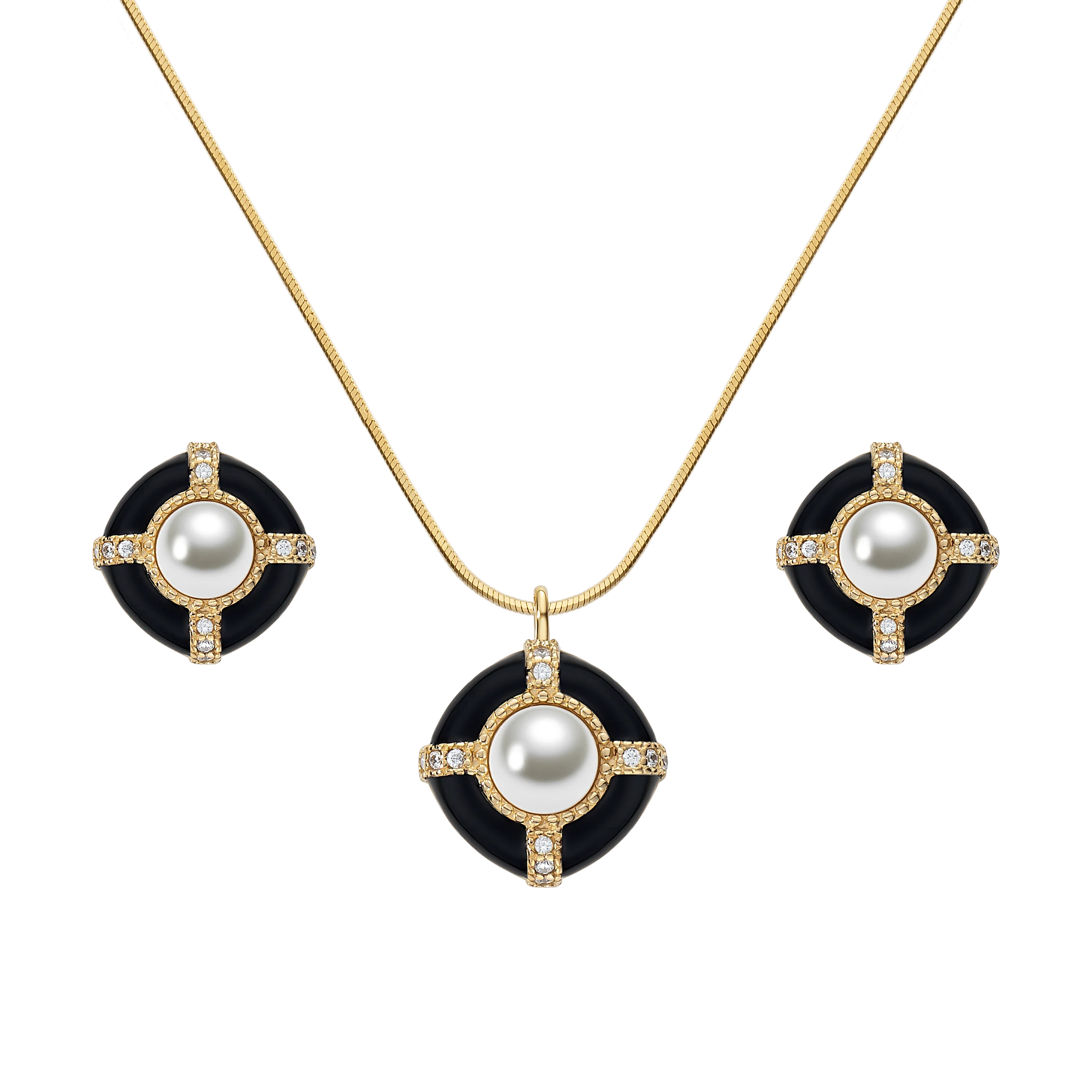 Latest Design Pearl Jewelry Accessories S925 Silver Stud Earrings Vintage Medieval Necklace Set for Women