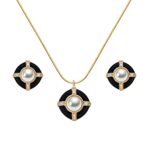 Latest Design Pearl Jewelry Accessories S925 Silver Stud Earrings Vintage Medieval Necklace Set for Women