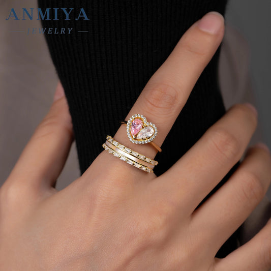 Hot Sale Custom Jewlery Design Fashion Rings Silver 925 Silver Cubic Zirconia Heart Rings for Women Girls