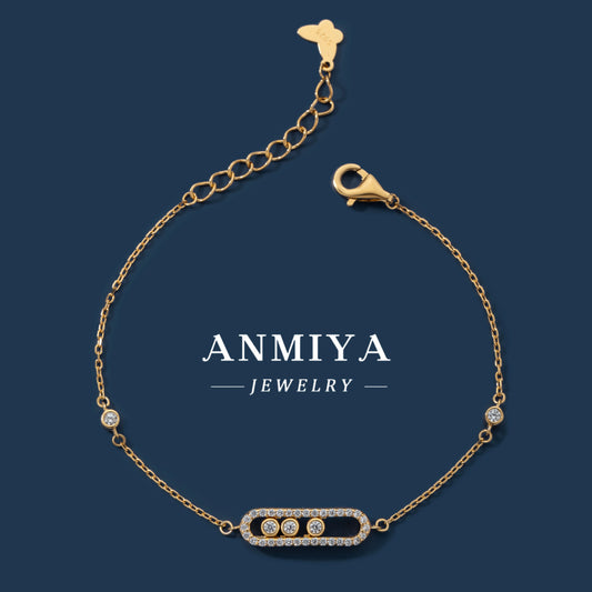 ANMIYA Jewelry Diamond Sliding High-End Gold-Plated 18K 925 Sterling Silver Classic Style Bracelet for Women