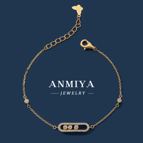 ANMIYA Jewelry Diamond Sliding High-End Gold-Plated 18K 925 Sterling Silver Classic Style Bracelet for Women