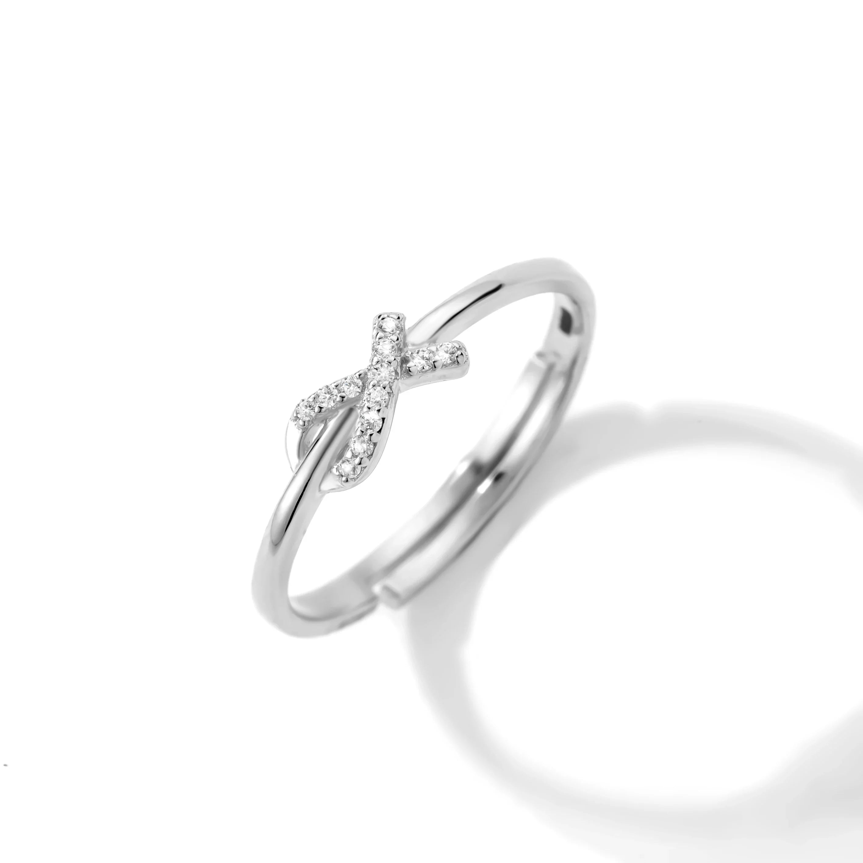 ANMIYA High Quality 925 Sterling Silver 18K Gold Plated Cubic Zirconia Clover Ring Eternity Band Ring for Women