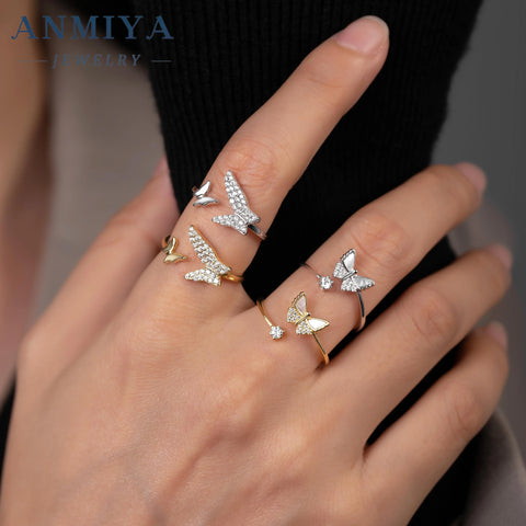 OEM Trendy 925 Silver 18K Gold Rhodium Plated Adjustable Butterfly Ring Multiple Layers Gifts 5A Cubic Zircon Rings Jewelry
