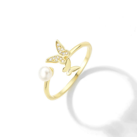 ANMIYA 925 Sterling Silver Eye Ring Fashionable Adjustable Butterfly Finger All Size Ring Gold Plated Rings for Women