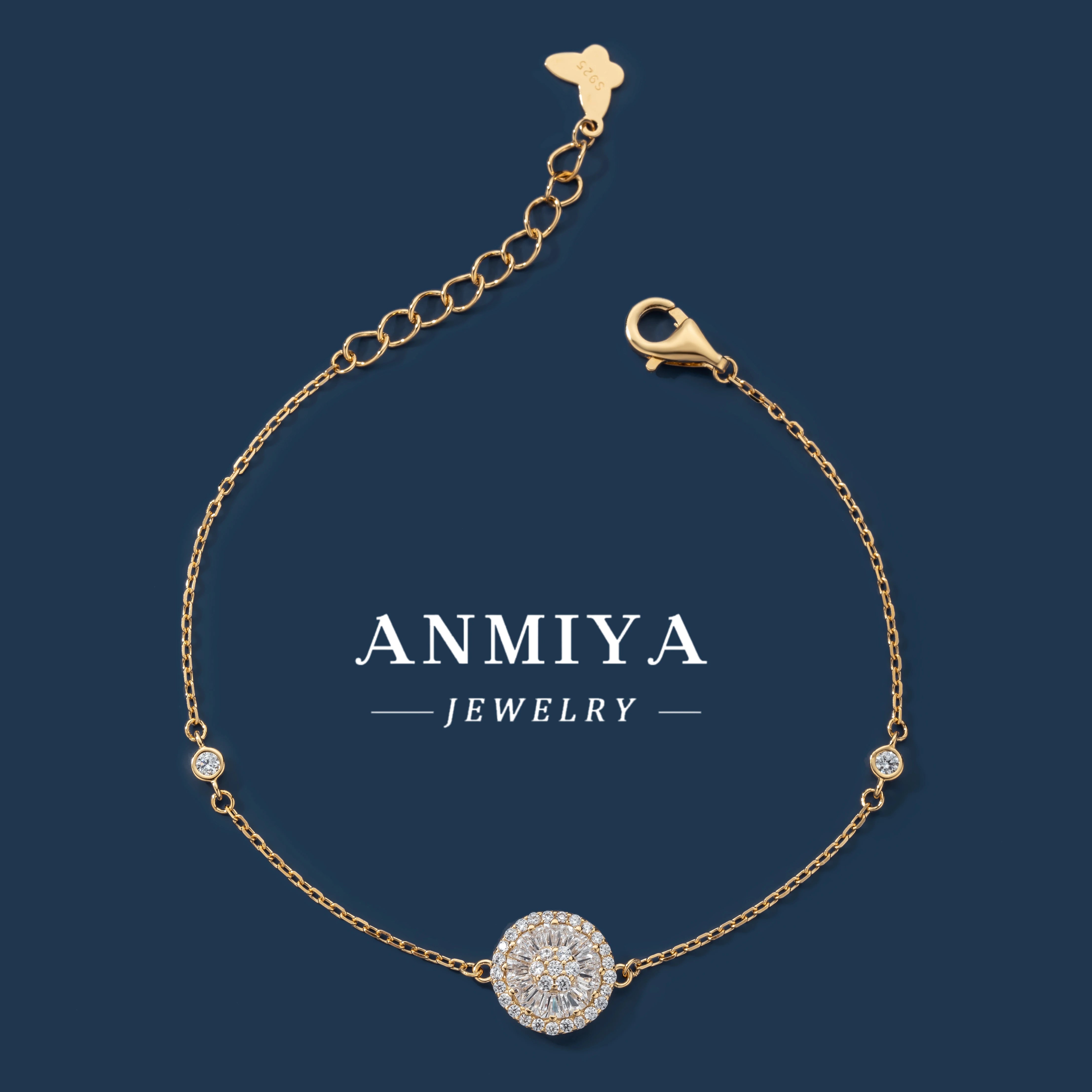 Wholesale Fashionable Charm Inlaid round Zircon Minimalist Wrist Chain Tennis 18K Gold 925 Silver Bracelet