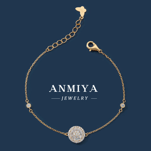 Wholesale Fashionable Charm Inlaid round Zircon Minimalist Wrist Chain Tennis 18K Gold 925 Silver Bracelet