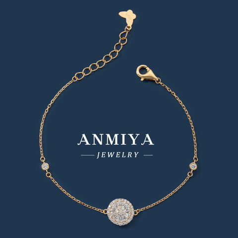 Wholesale Fashionable Charm Inlaid round Zircon Minimalist Wrist Chain Tennis 18K Gold 925 Silver Bracelet