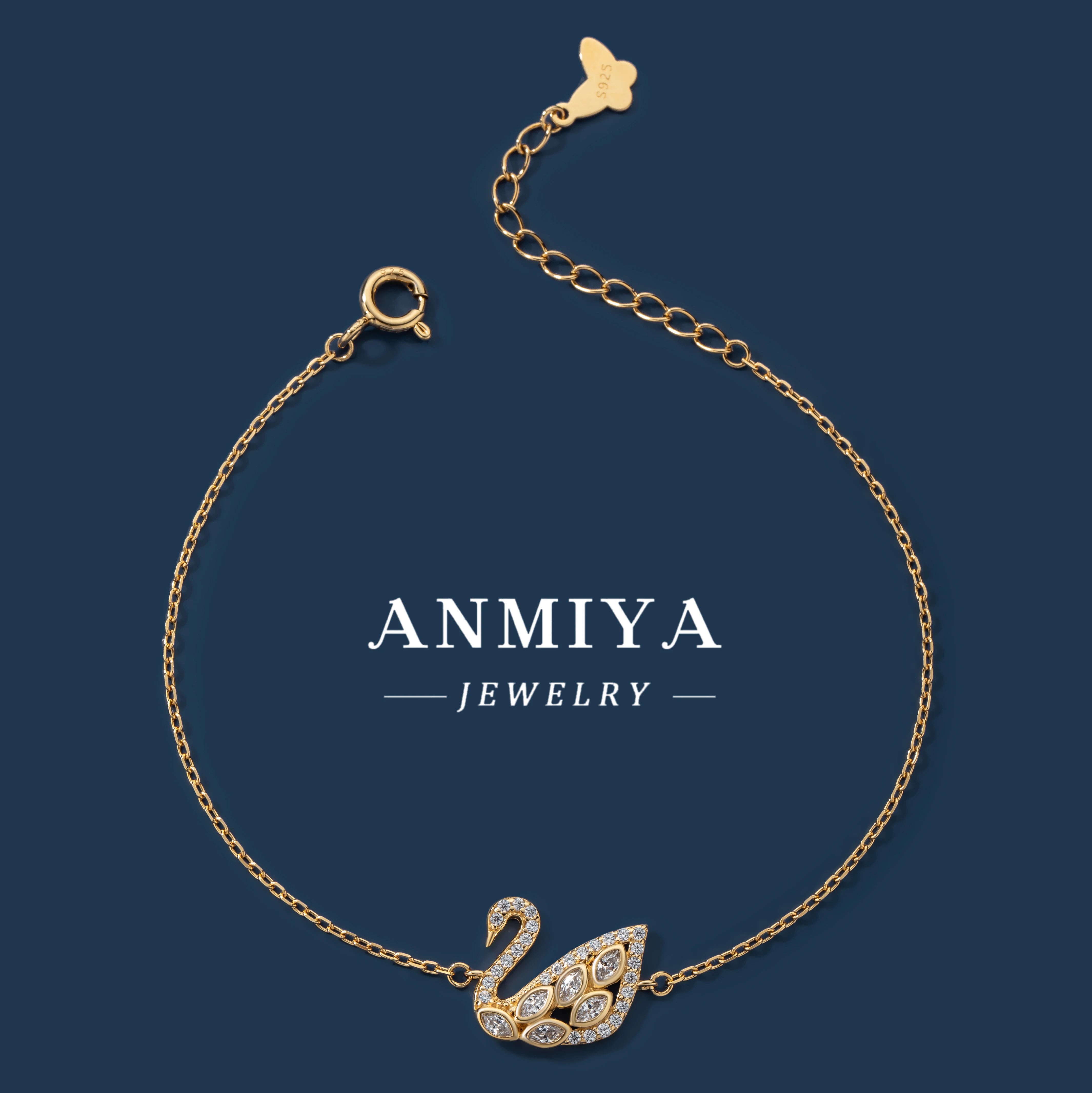 Wholesale Luxury Womens Jewelry Unique Little Swan Diamond Zircon Bracelet 925 Silver Bracelet for Girl