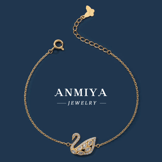 Wholesale Luxury Womens Jewelry Unique Little Swan Diamond Zircon Bracelet 925 Silver Bracelet for Girl