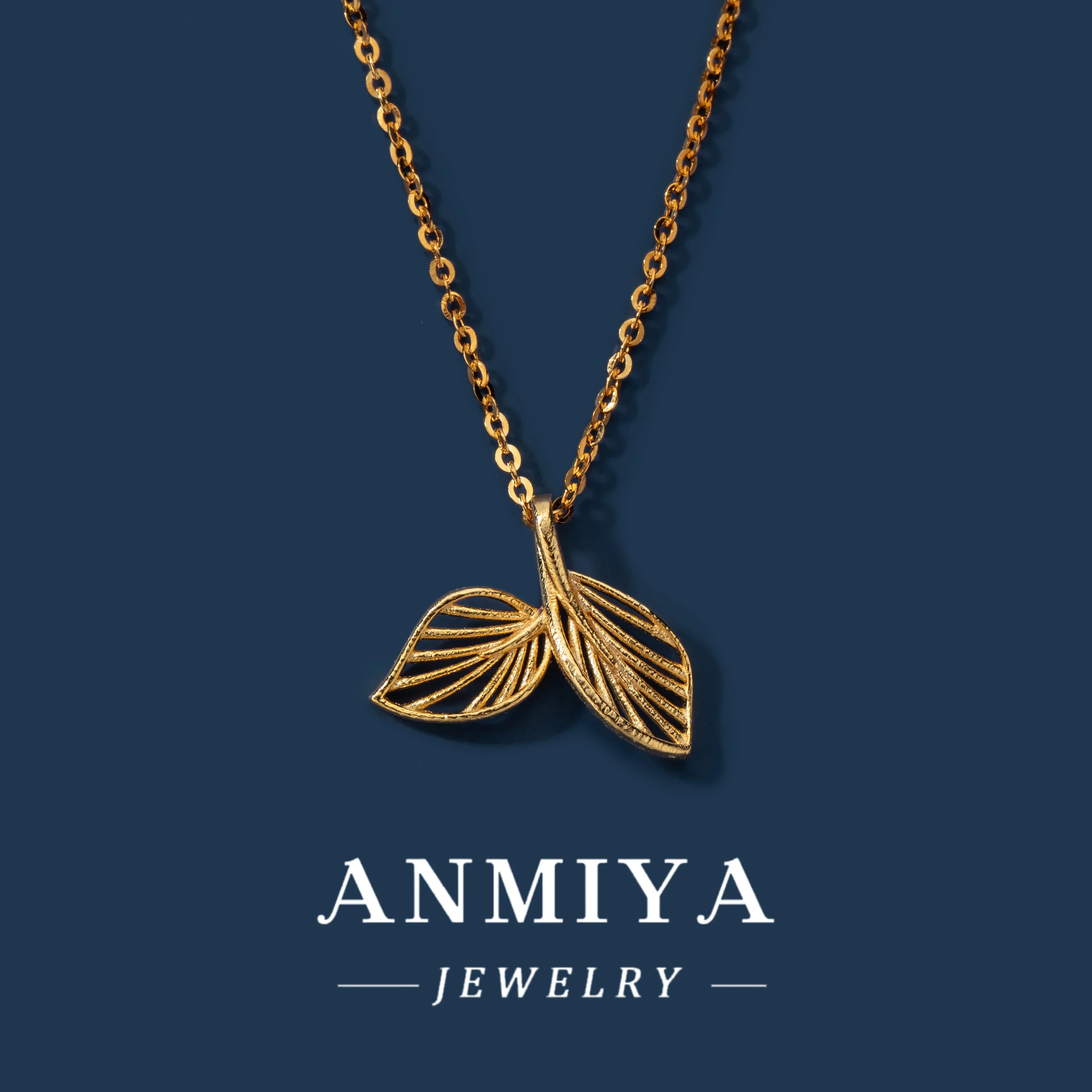 ANMIYA Fashionable Leaf Designs 18K Gold 925 Sterling Silver Leaf Pendant Necklace for Women