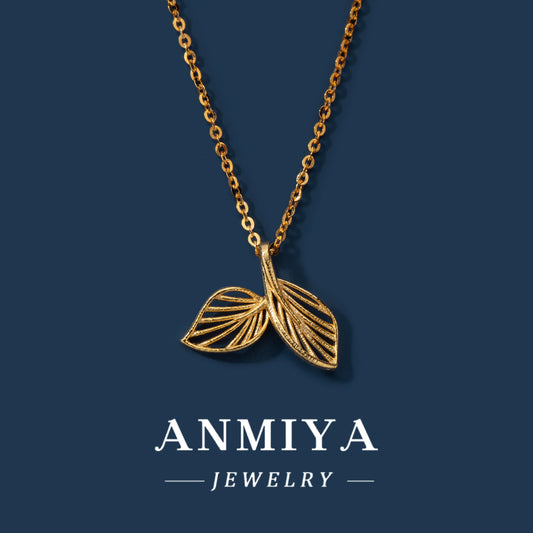 ANMIYA Fashionable Leaf Designs 18K Gold 925 Sterling Silver Leaf Pendant Necklace for Women