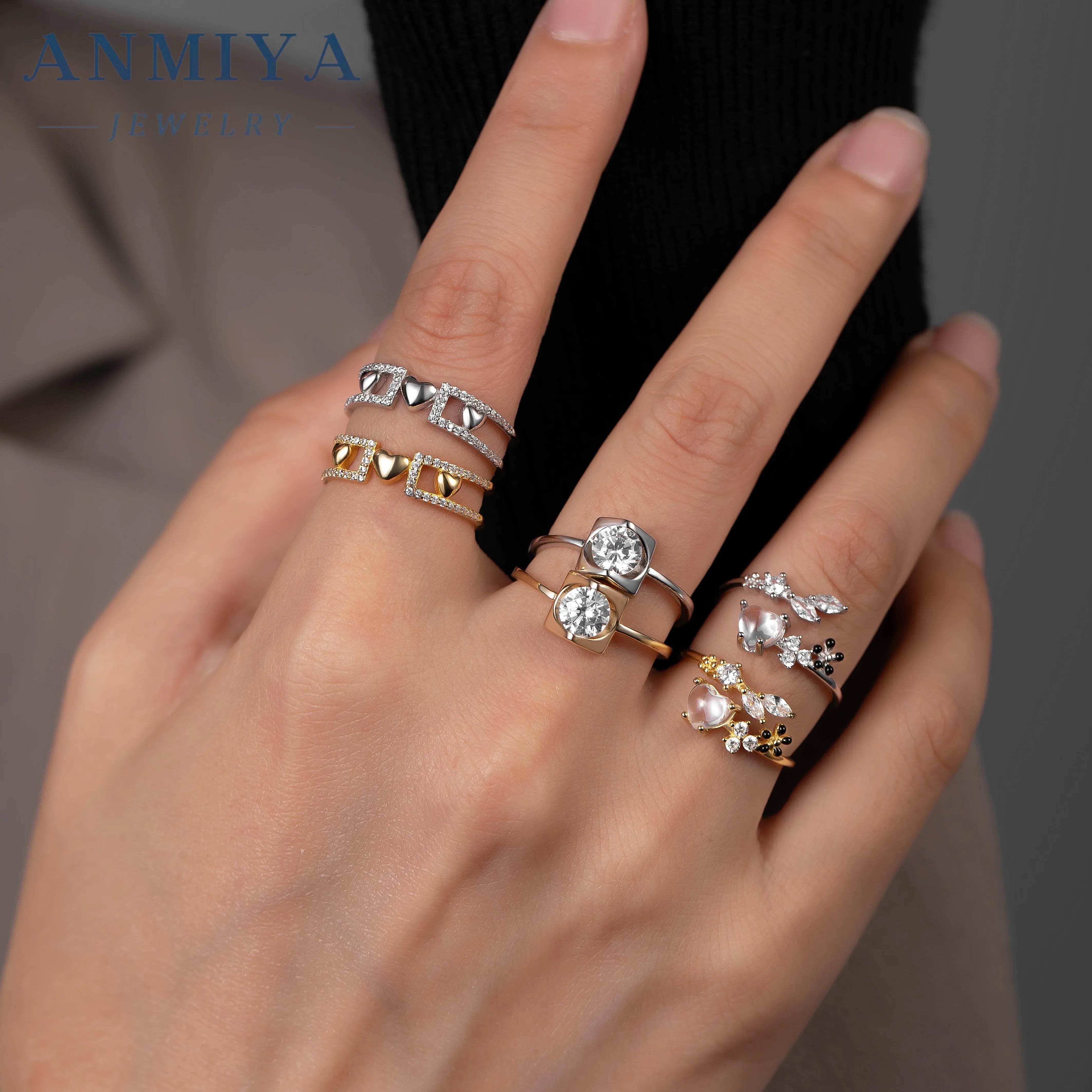 ANMIYA Best Selling Custom 18K Gold 925 Sterling Silver Eternity Ring Trendy Design with Zircon Ring for Unisex