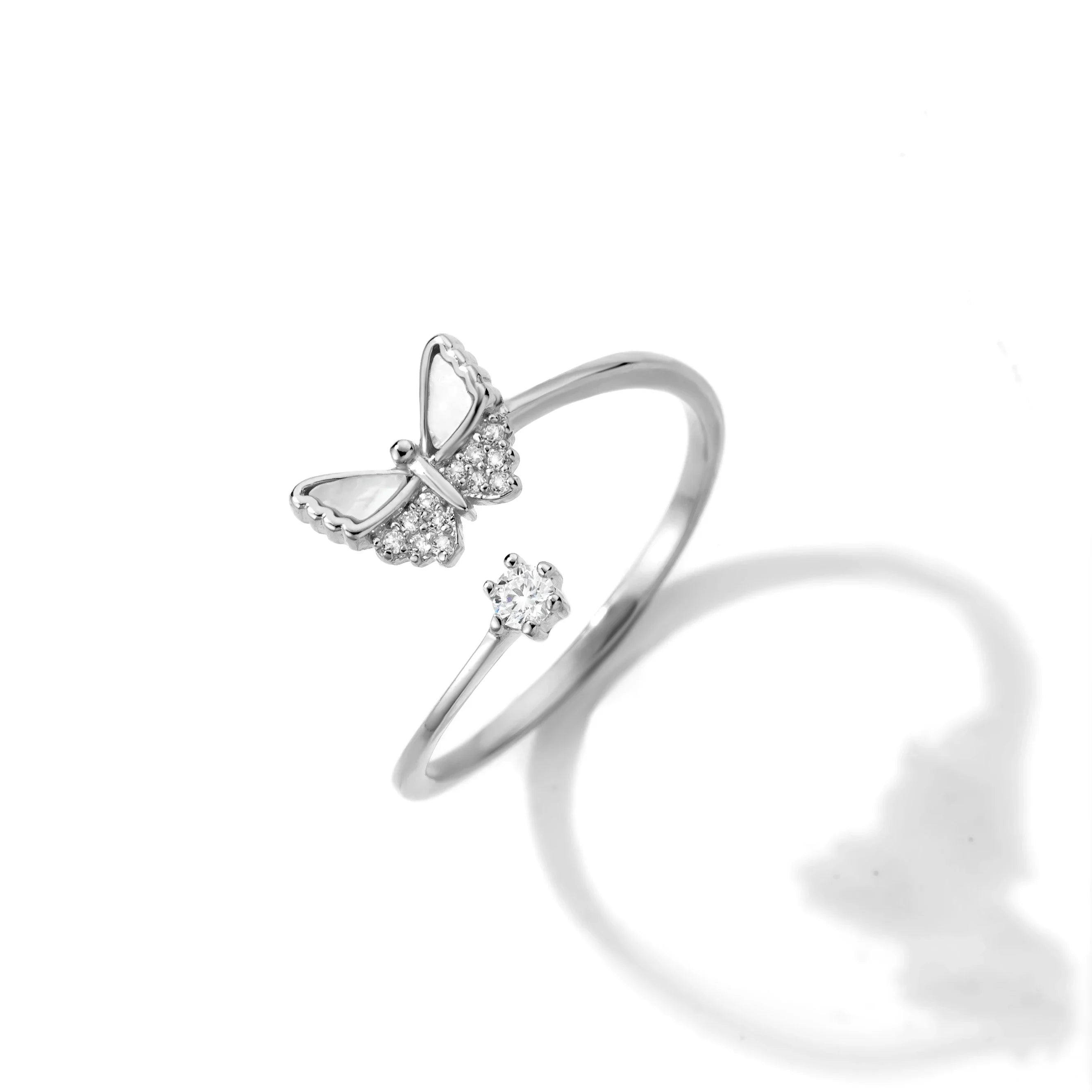 OEM Trendy 925 Silver 18K Gold Rhodium Plated Adjustable Butterfly Ring Multiple Layers Gifts 5A Cubic Zircon Rings Jewelry