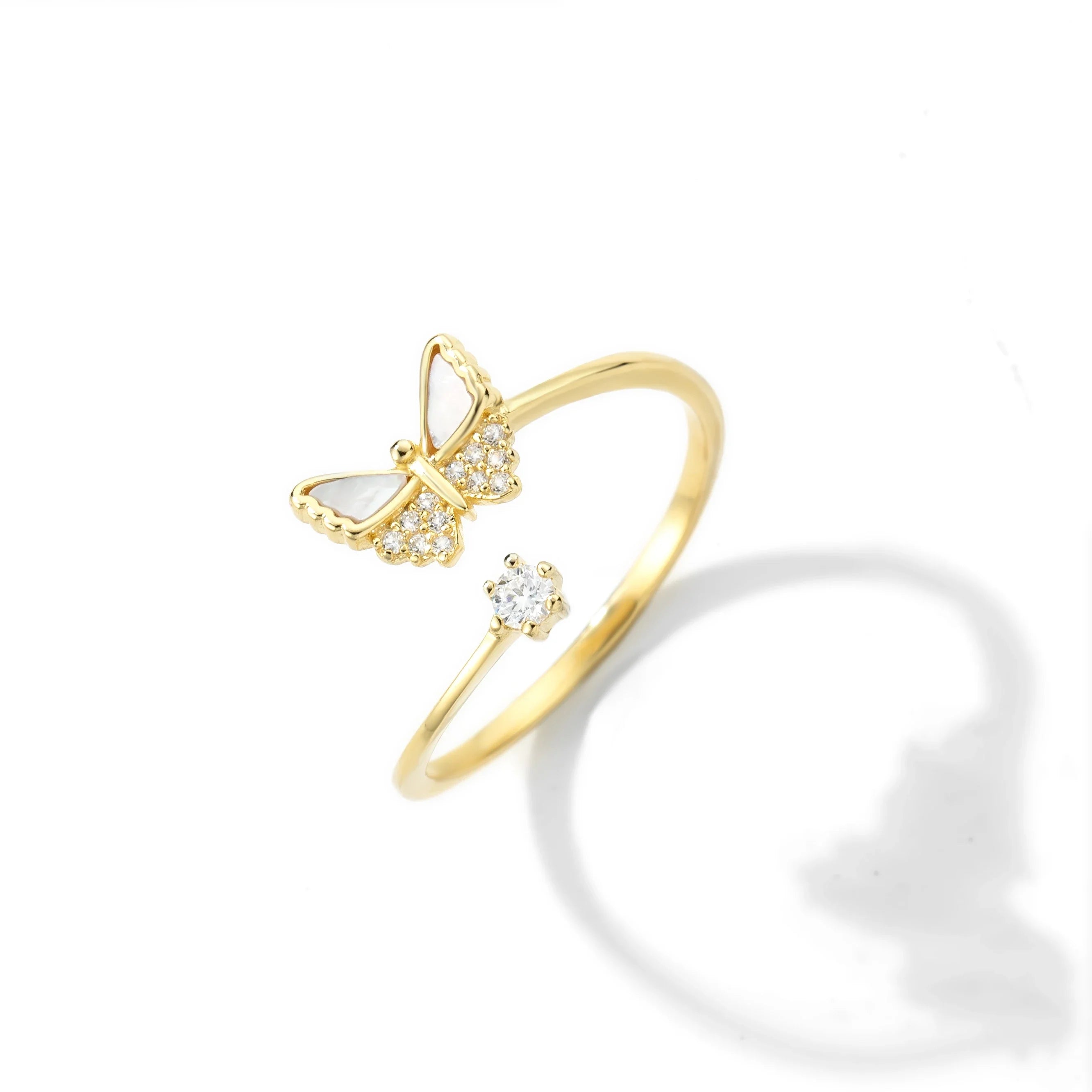 Trendy S925 Silver Rhodium 18K Gold Plated Moissanite Diamond Multiple Layer 5A Cubic Zircon Butterfly Adjustable Jewelry Ring