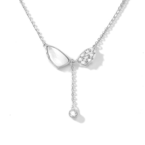 Wholesale 14K Gold and 925 Sterling Silver Butterfly Necklace with Cubic Zirconia Elegant Design Trendy Link Chain Necklace