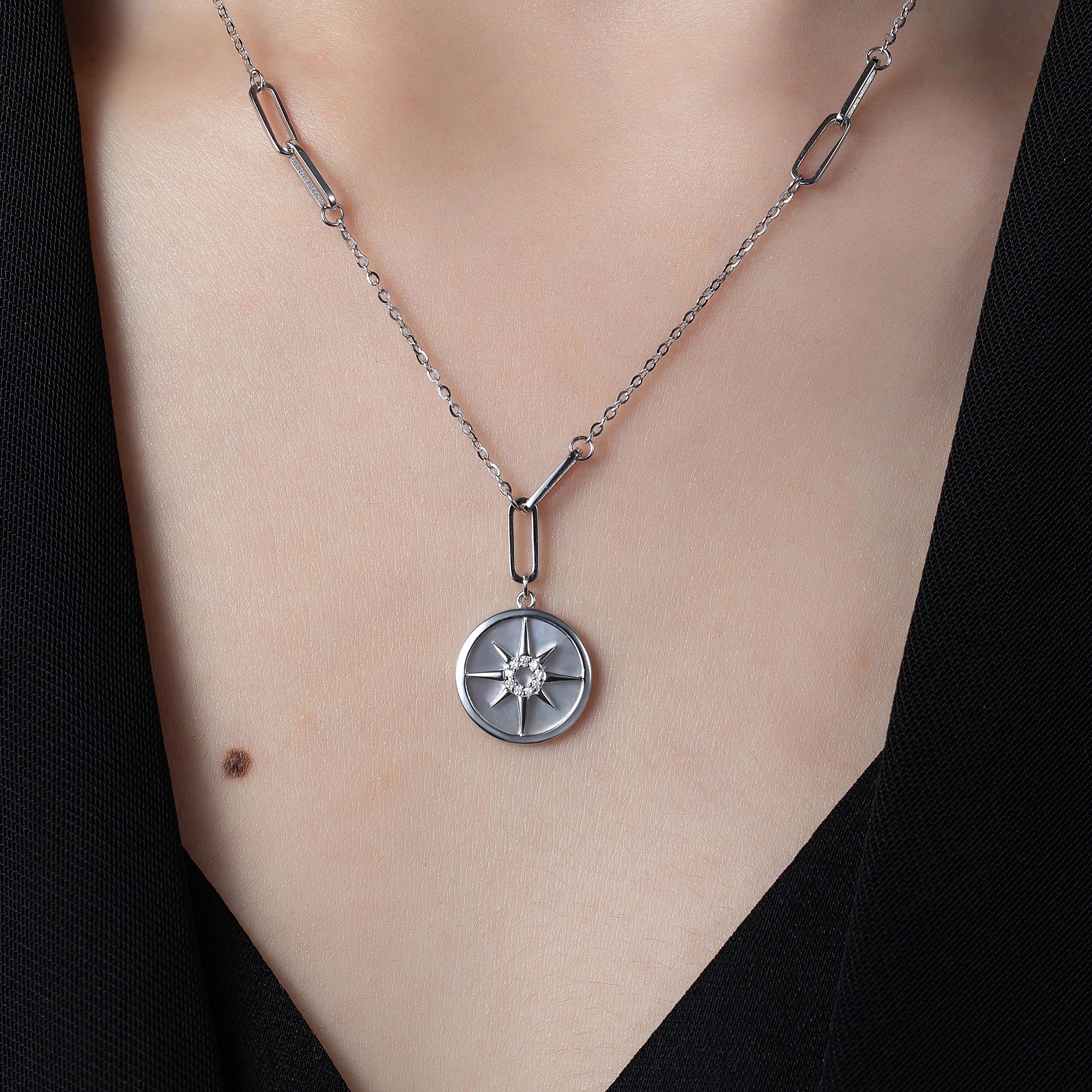 INS Trendy Fashion Dainty 925 Silver Sun Shape Pendant Couple Necklace for Girlfriend