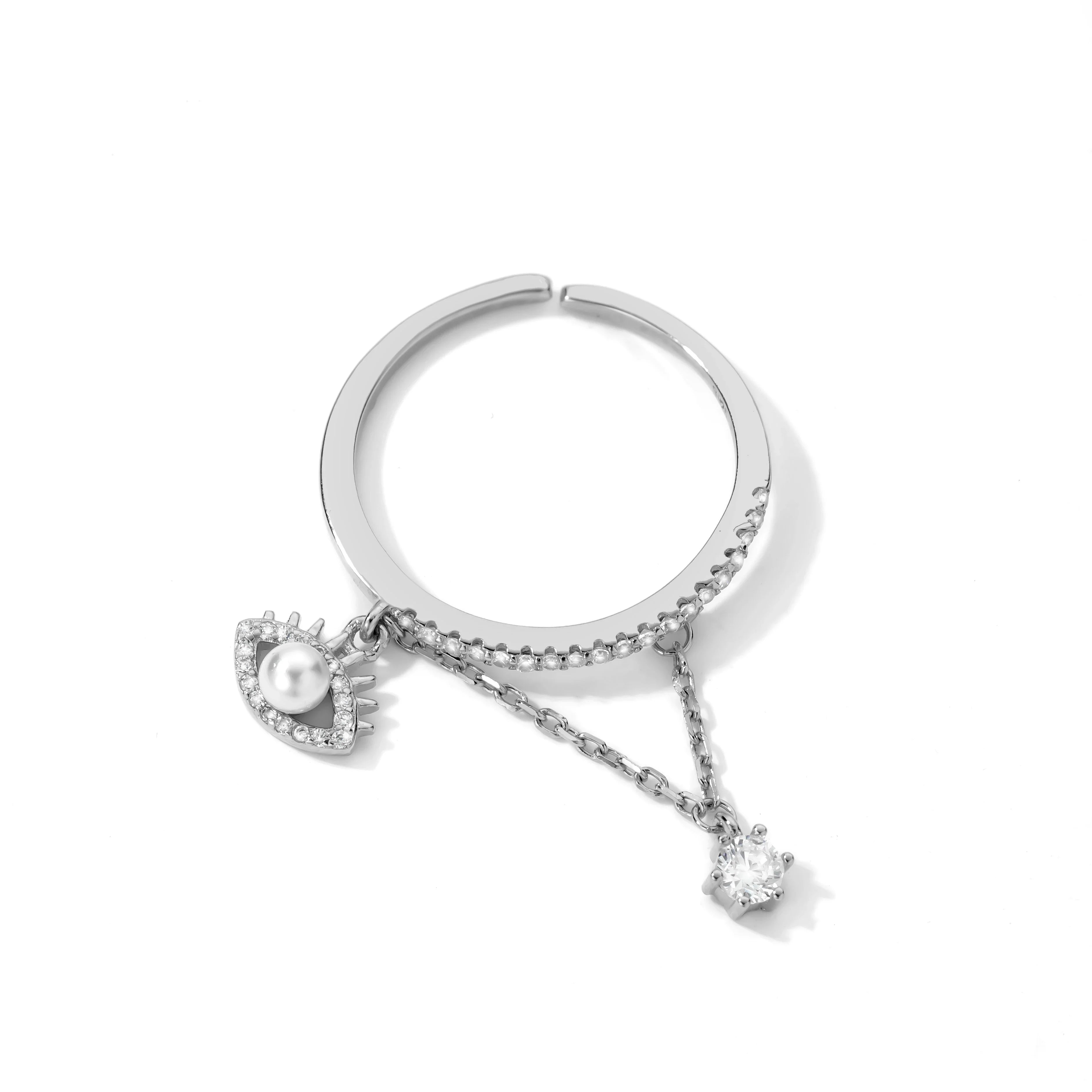 Fashion Design 925 Sterling Silver Evil of Eye Ring Open Adjustable Butterfly Finger Ring Engagement Rings for Women