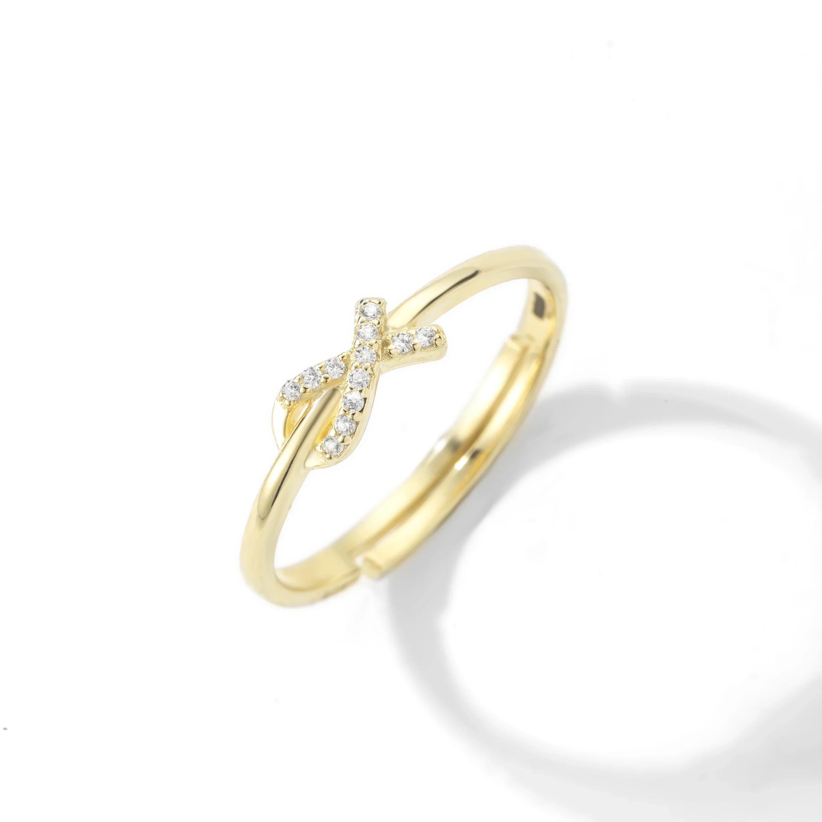 ANMIYA High Quality 925 Sterling Silver 18K Gold Plated Cubic Zirconia Clover Ring Eternity Band Ring for Women