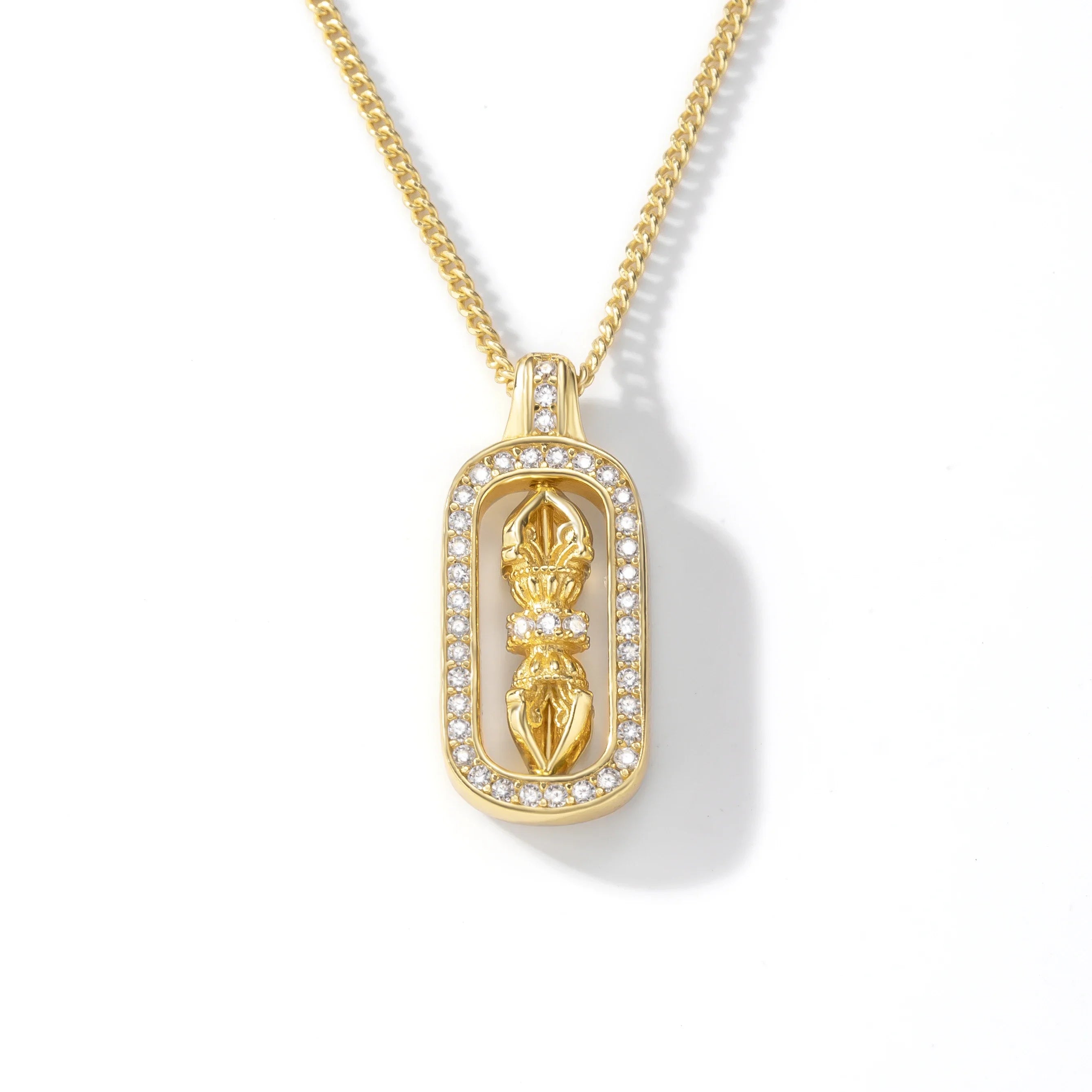 925 Sterling Silver Vajra Pendant Necklace 18K Gold Plated Spiritual Jewelry with Elegant Design for Men and Women