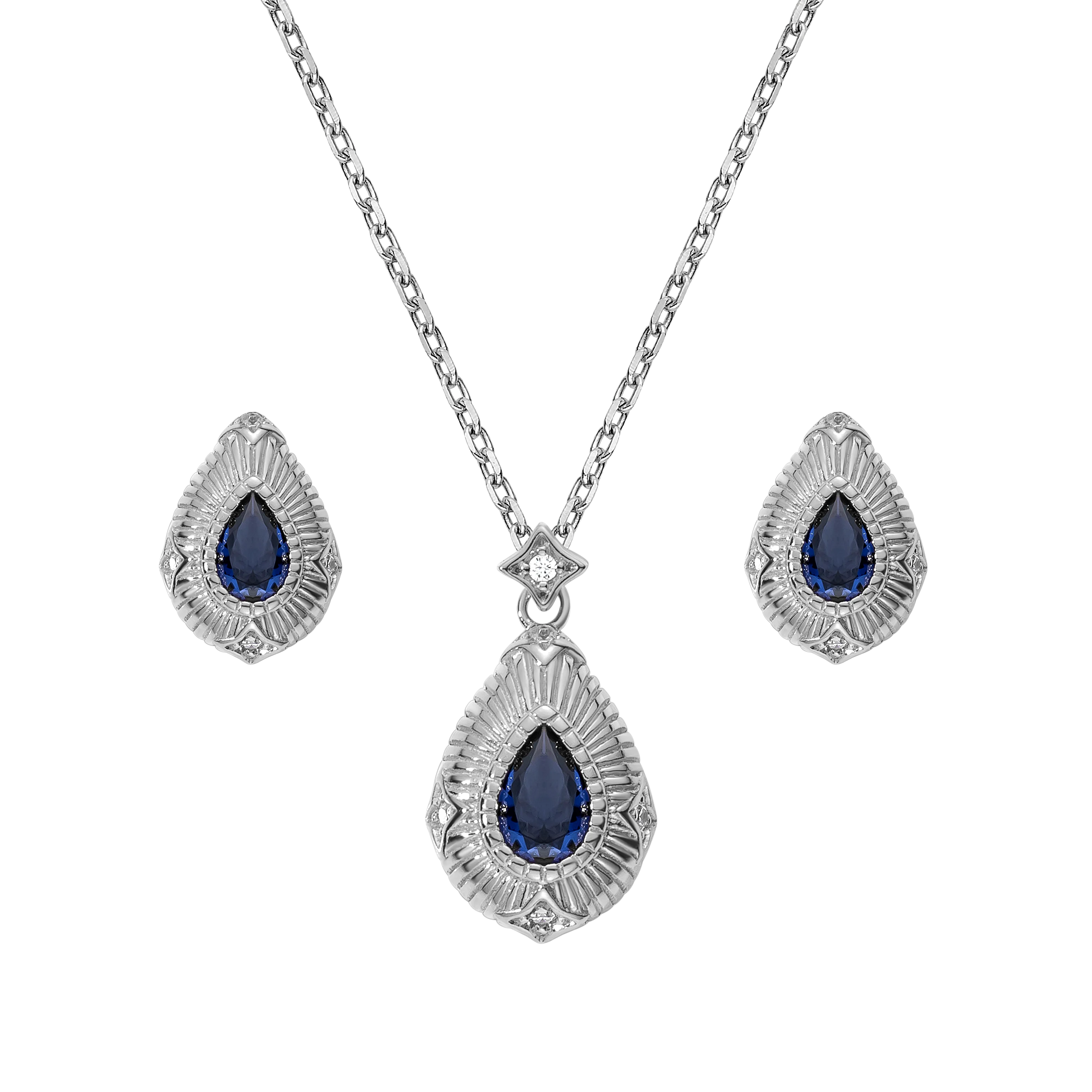 ANMIYA 18K Gold Plated Drop Earring Jewelry Blue Zircon Earring Women Drop Necklace 925 Silver Jewelry Set for Lady Gift