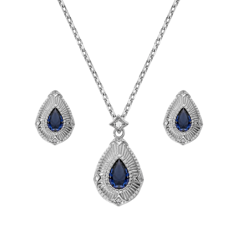 ANMIYA 18K Gold Plated Drop Earring Jewelry Blue Zircon Earring Women Drop Necklace 925 Silver Jewelry Set for Lady Gift