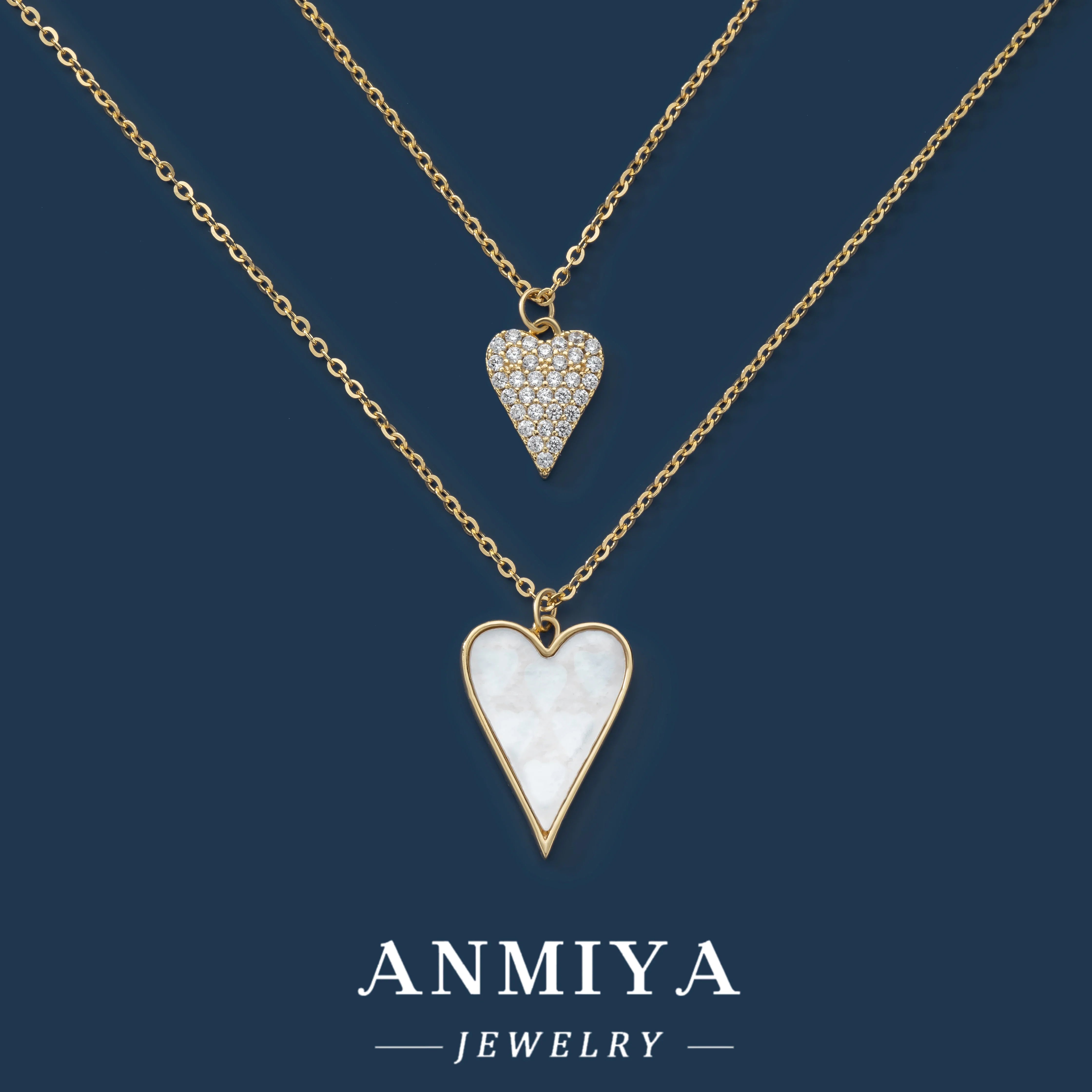 Double Chain Jewelry Wholesale Heart Choker White Shell Pearl 18K Gold Plated Pendant Necklace for Women