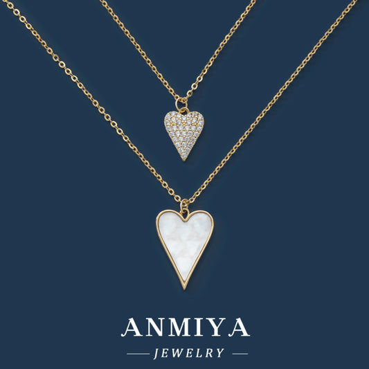 Double Chain Jewelry Wholesale Heart Choker White Shell Pearl 18K Gold Plated Pendant Necklace for Women