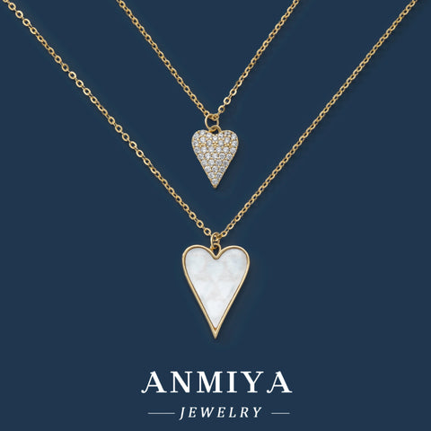 Double Chain Jewelry Wholesale Heart Choker White Shell Pearl 18K Gold Plated Pendant Necklace for Women