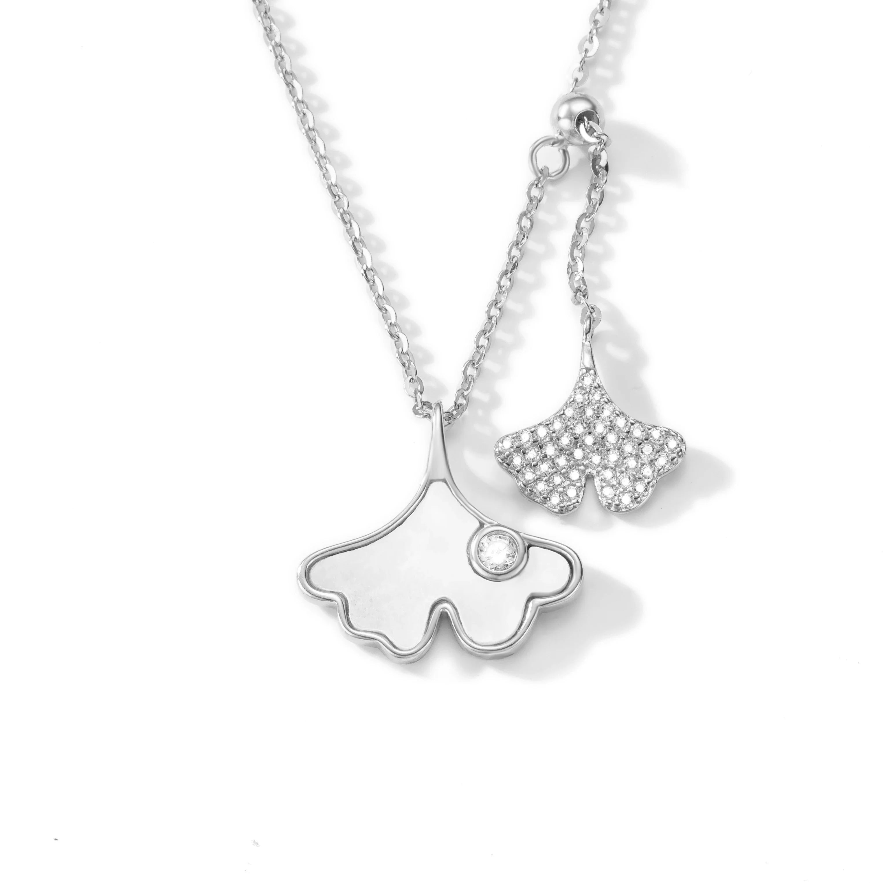 Customizing Jewelry Fashionable Ginkgo Leaf White Shell Necklace Inoxidable 925 Silver Necklace for Women