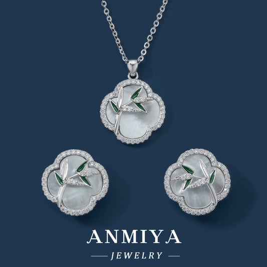 2024 Fashion Hot Sell New Simple Necklace Earrings Jewelry Set 925 Silver Bamboo Clover Jewelry for Women